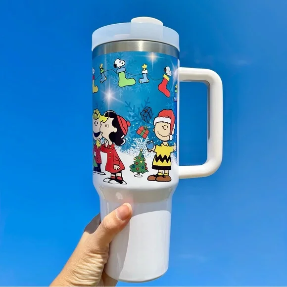 NEW 40oz tumbler Peanuts Snoopy friends Christmas 40 oz Cups stainless travel - Picture 6 of 6